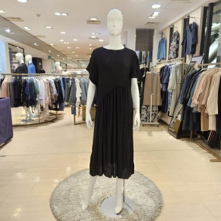 플리츠 롱 반팔원피스