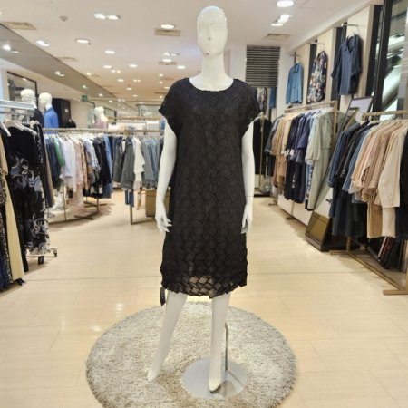 다각형 플리츠 캡소매 롱원피스