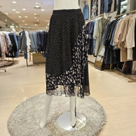 프린트 원단배색 밴딩 스커트