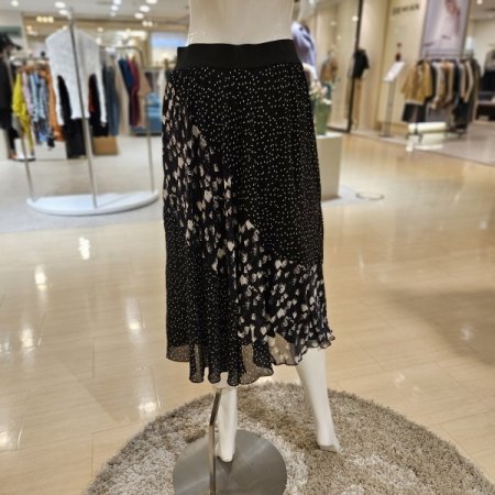 프린트 원단배색 밴딩 스커트