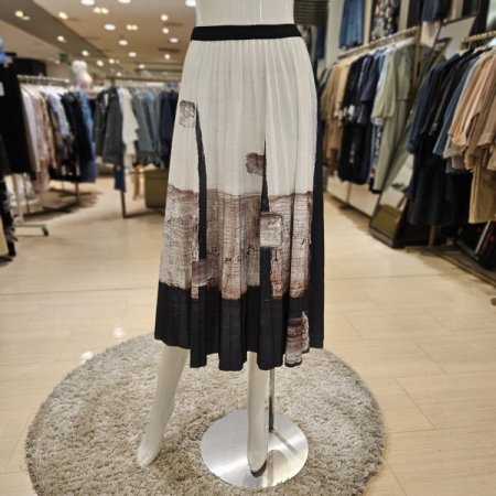 허리밴딩 프린팅 플리츠 스커트