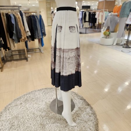 허리밴딩 프린팅 플리츠 스커트