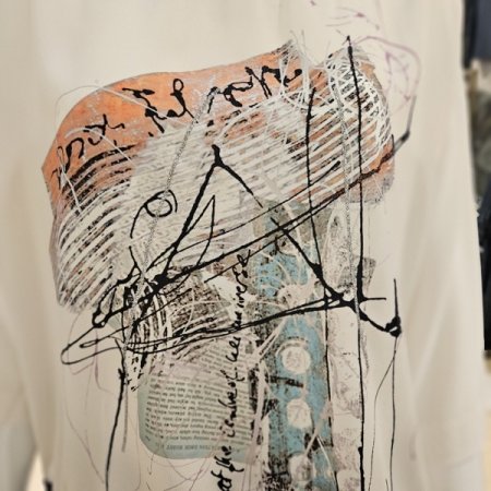 프린팅 7부소매 라운드 블라우스