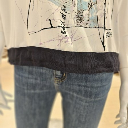 프린팅 7부소매 라운드 블라우스