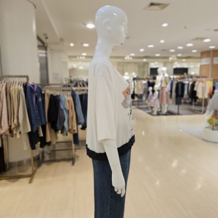 프린팅 7부소매 라운드 블라우스