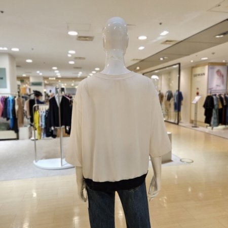 프린팅 7부소매 라운드 블라우스