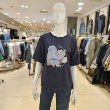 원단배색 프린팅 블라우스