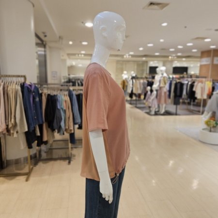 원단배색 프린팅 블라우스