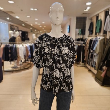 밴딩 넥 프라워 쉬폰 블라우스