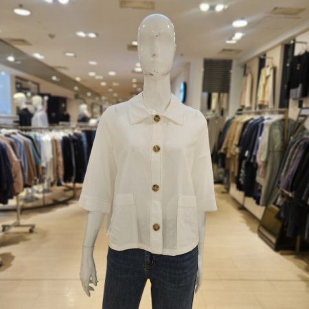 양포켓 밑단스트링 카라 블라우스