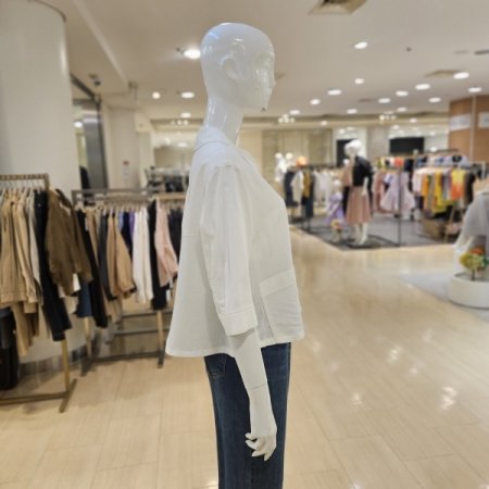 양포켓 밑단스트링 카라 블라우스