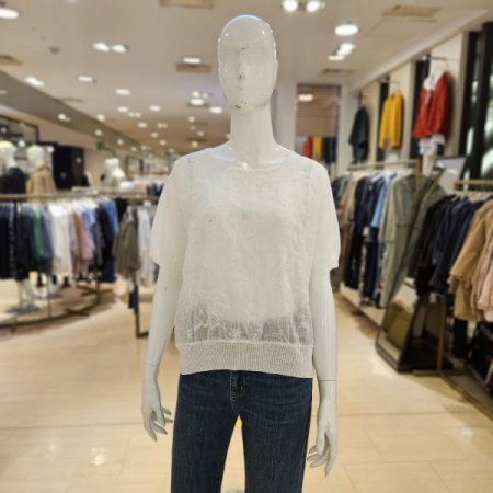 꽃자수 린넨 반팔 라운드 니트