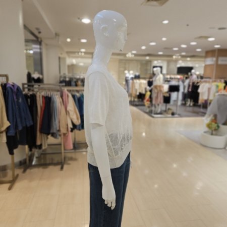 꽃자수 린넨 반팔 라운드 니트