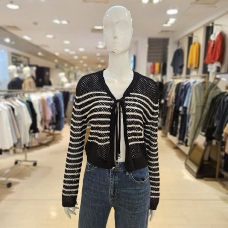 가로 스트라이프 스트랩 가디건