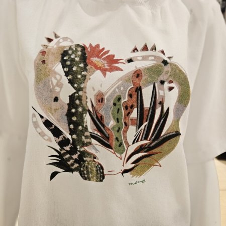 큐빅장식 선인장프린트 반팔 후드티셔츠