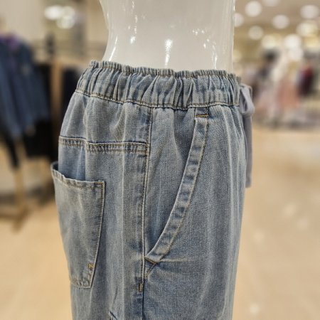 카고포켓 허리밴딩 데님 반바지