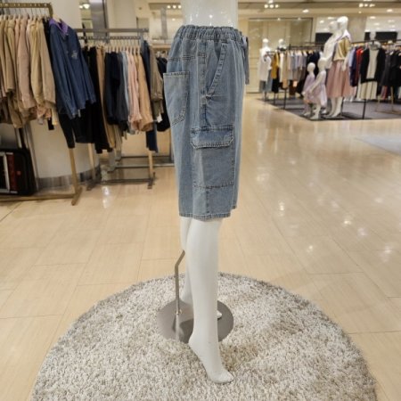 카고포켓 허리밴딩 데님 반바지