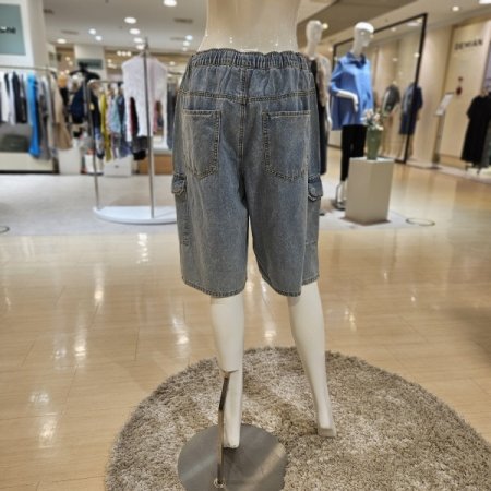 카고포켓 허리밴딩 데님 반바지