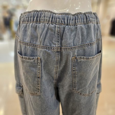 카고포켓 허리밴딩 데님 반바지