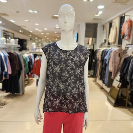 진주장식 린넨 민소매 블라우스