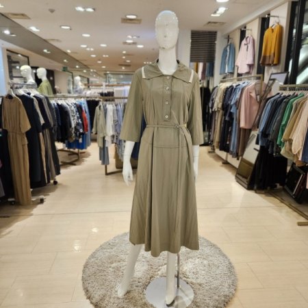 배색카라 천벨트 7부 롱원피스