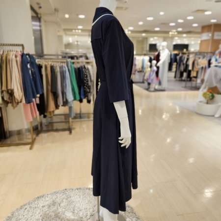 배색카라 천벨트 7부 롱원피스