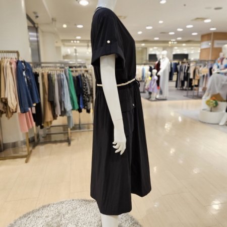 니트배색 브이넥 롤업소매 롱원피스