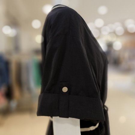 니트배색 브이넥 롤업소매 롱원피스