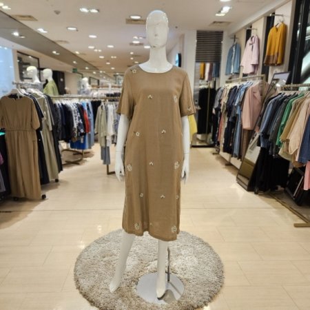 꽃자수 린넨 반팔 롱원피스