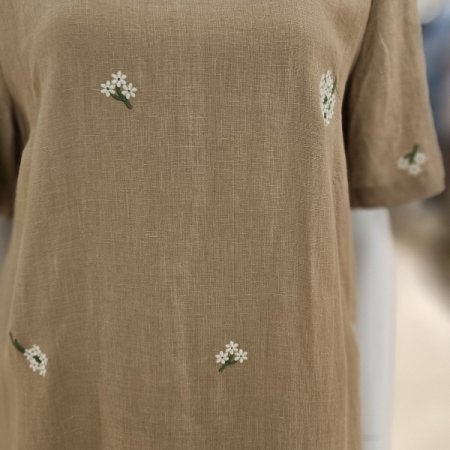 꽃자수 린넨 반팔 롱원피스