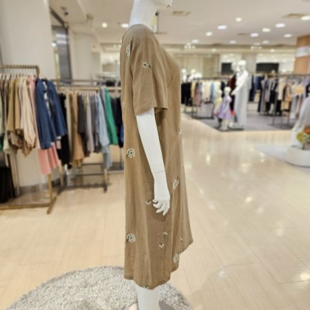 꽃자수 린넨 반팔 롱원피스