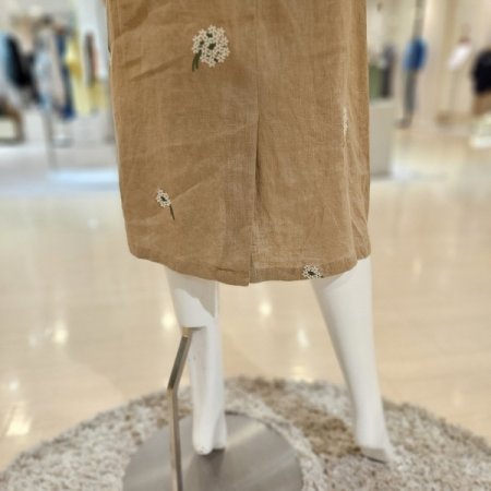 꽃자수 린넨 반팔 롱원피스