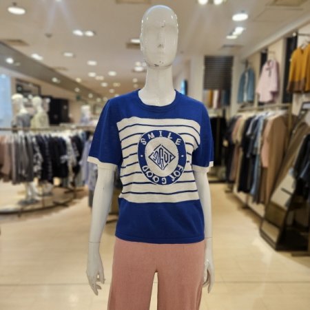 컬러배색 스트라이프 반팔 니트