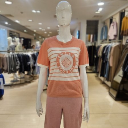 컬러배색 스트라이프 반팔 니트