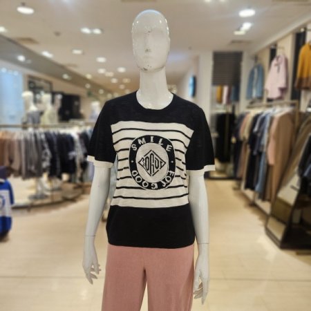 컬러배색 스트라이프 반팔 니트