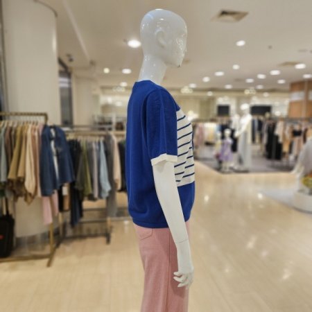 컬러배색 스트라이프 반팔 니트