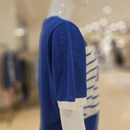 컬러배색 스트라이프 반팔 니트