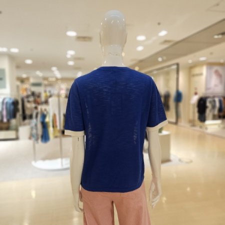 컬러배색 스트라이프 반팔 니트