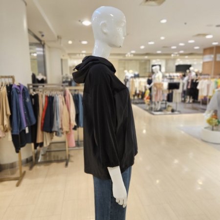 앞 밑단 밴딩 프린팅 7부후드 티셔츠