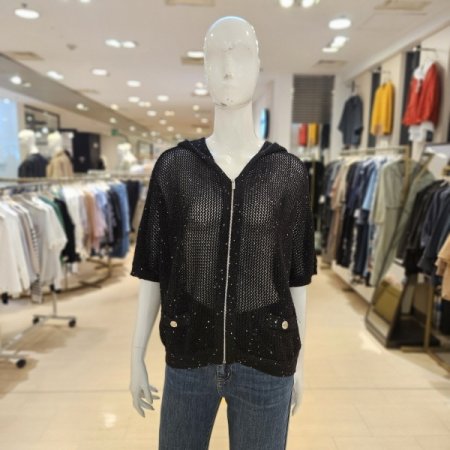 메탈사 스팽글 배색 후드 집업 가디건