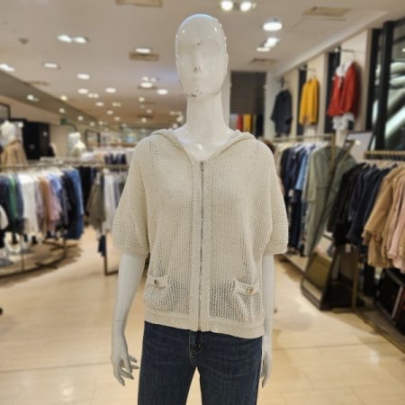 메탈사 스팽글 배색 후드 집업 가디건