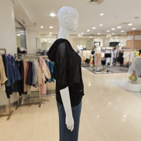 메탈사 스팽글 배색 후드 집업 가디건