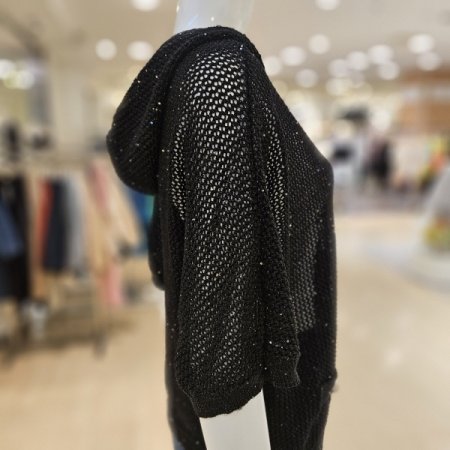 메탈사 스팽글 배색 후드 집업 가디건