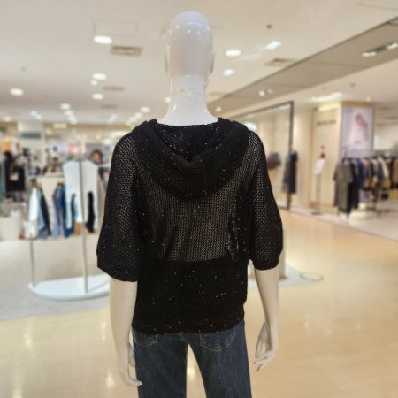 메탈사 스팽글 배색 후드 집업 가디건