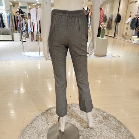 뒷밴딩 블랙체크 세미부츠컷 팬츠