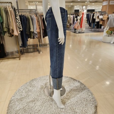 큐빅 밑단 롤업 일자와이드 데님팬츠