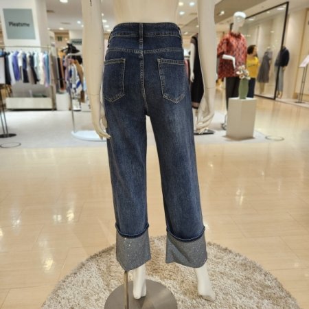 큐빅 밑단 롤업 일자와이드 데님팬츠