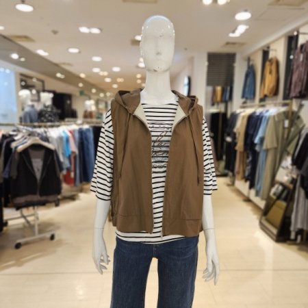 레터링밴딩뒷밑단 후드 집업 베스트