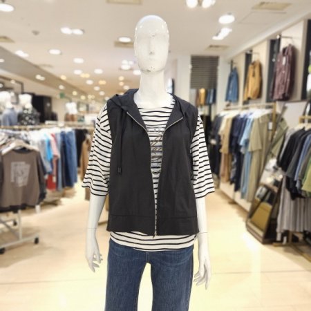 레터링밴딩뒷밑단 후드 집업 베스트