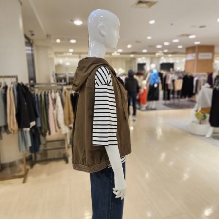 레터링밴딩뒷밑단 후드 집업 베스트